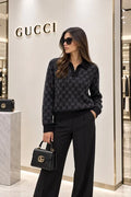 Gucci GG Jacquard Long-Sleeve Polo Sweater
