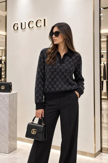 Gucci GG Wool Blend Bouclé Knit Zip Cardigan