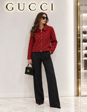 Gucci GG Wool Blend Bouclé Knit Zip Cardigan