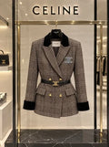 Celine Double-Breasted Plaid Wool Blazer Jacket