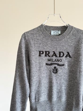Prada Cashmere and Wool Logo Crew-Neck Sweater