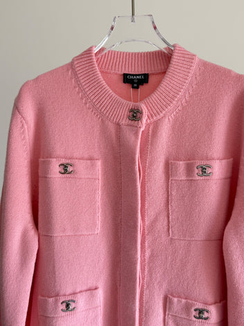 Chanel Bright Pink Cashmere Knit Jacket Cardigan