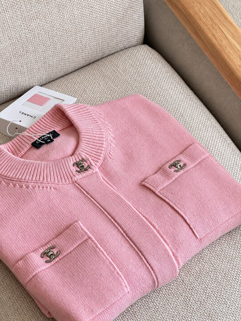 Chanel Bright Pink Cashmere Knit Jacket Cardigan