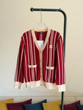 Chanel Striped Cashmere & Wool Knit Cardigan