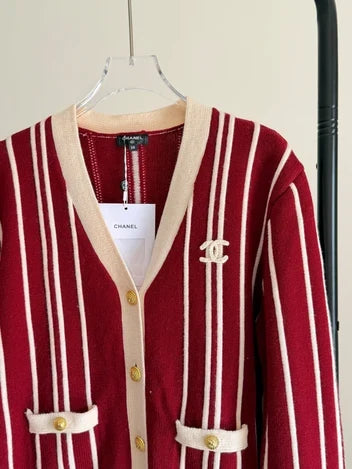 Chanel Striped Cashmere & Wool Knit Cardigan