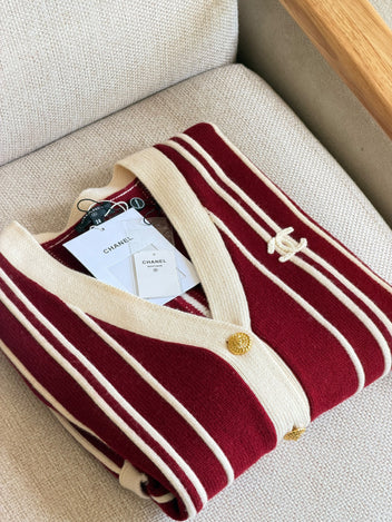 Chanel Striped Cashmere & Wool Knit Cardigan