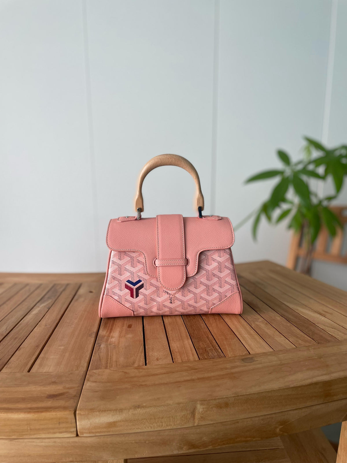 Goyard Custom Top Handle Bag with Wooden Handle