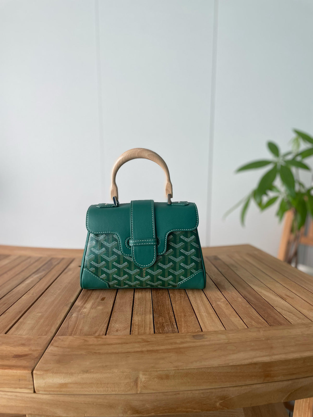 Goyard Custom Top Handle Bag with Wooden Handle