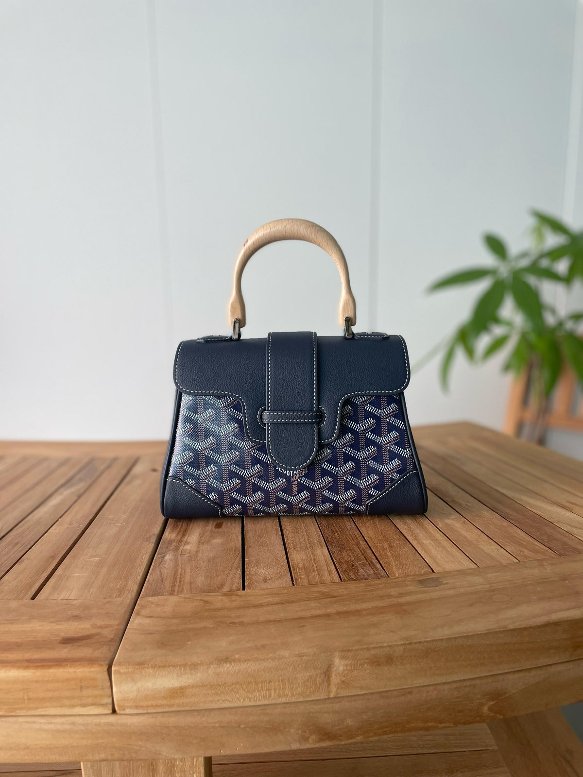 Goyard Custom Top Handle Bag with Wooden Handle