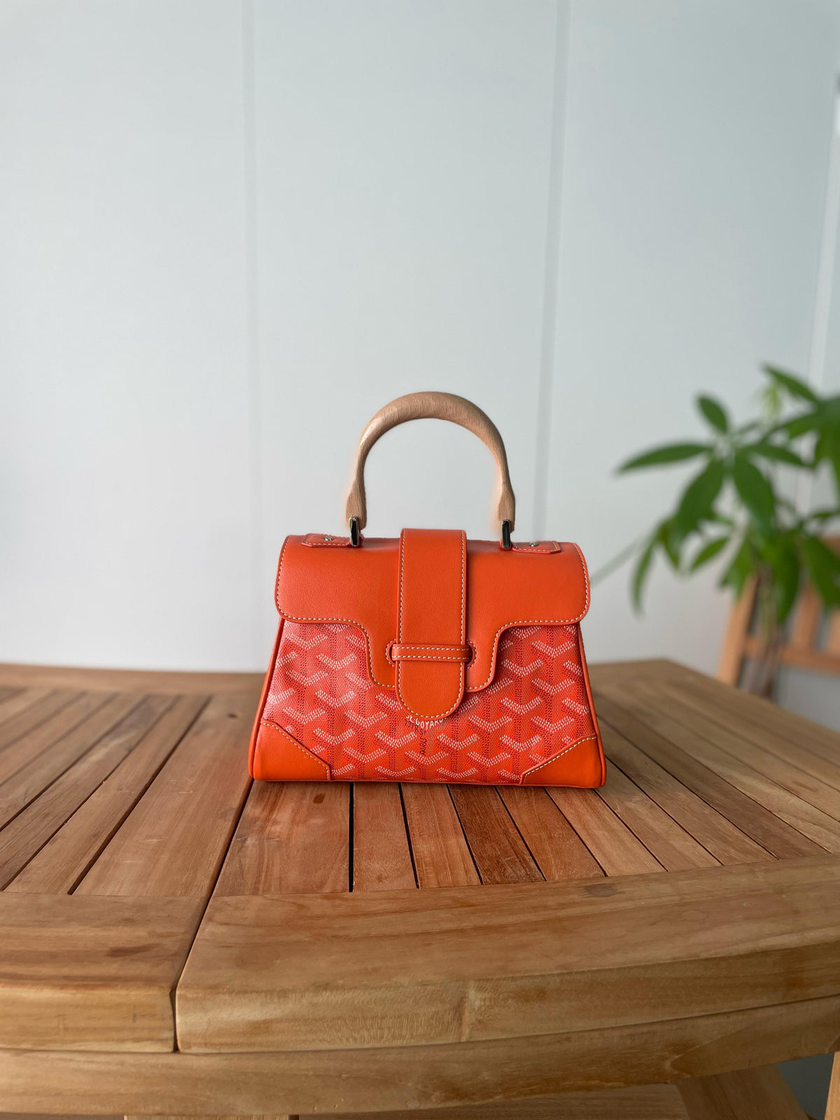 Goyard Custom Top Handle Bag with Wooden Handle