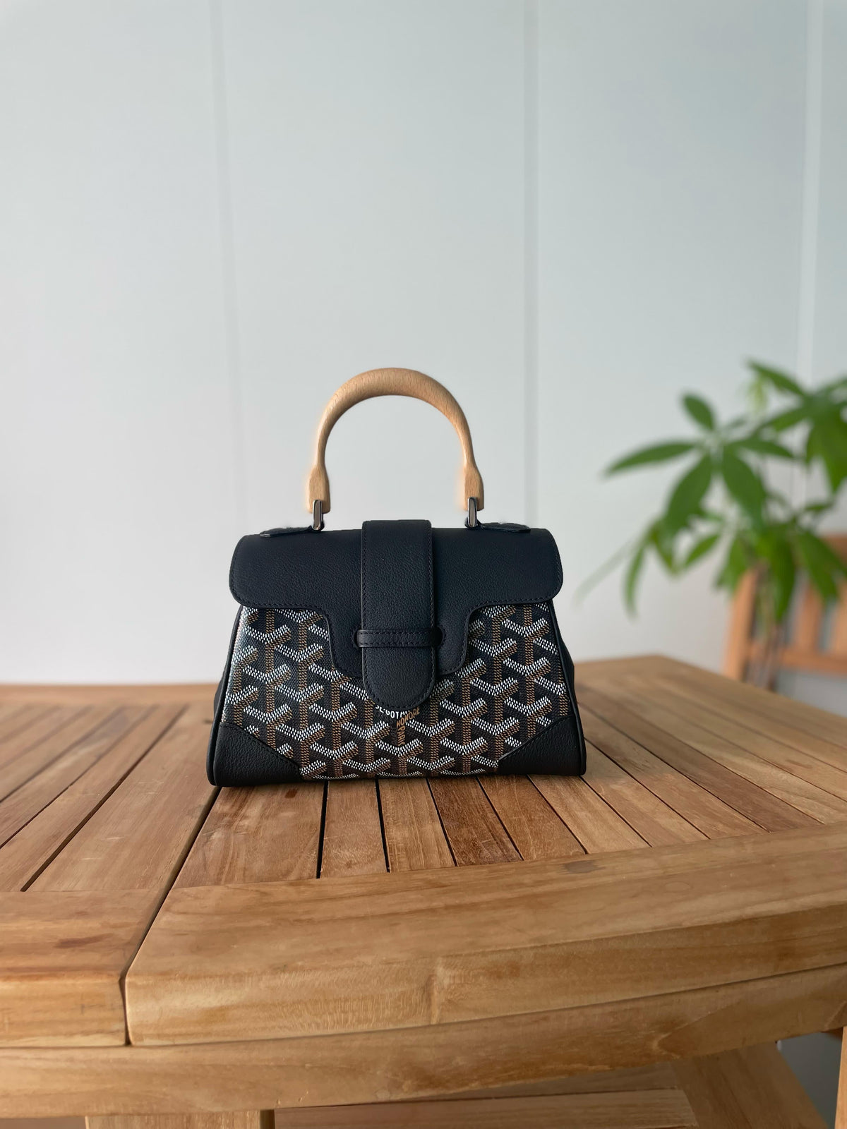 Goyard Custom Top Handle Bag with Wooden Handle