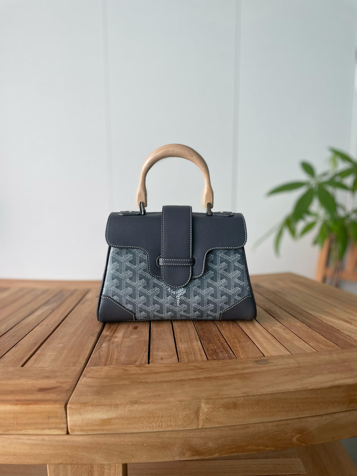 Goyard Custom Top Handle Bag with Wooden Handle