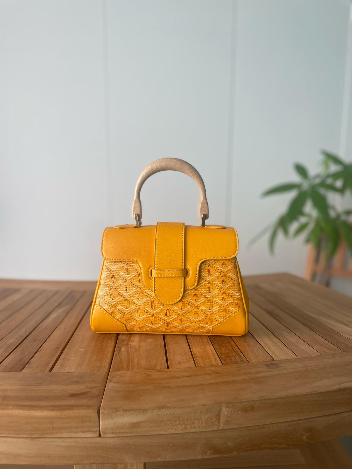 Goyard Custom Top Handle Bag with Wooden Handle