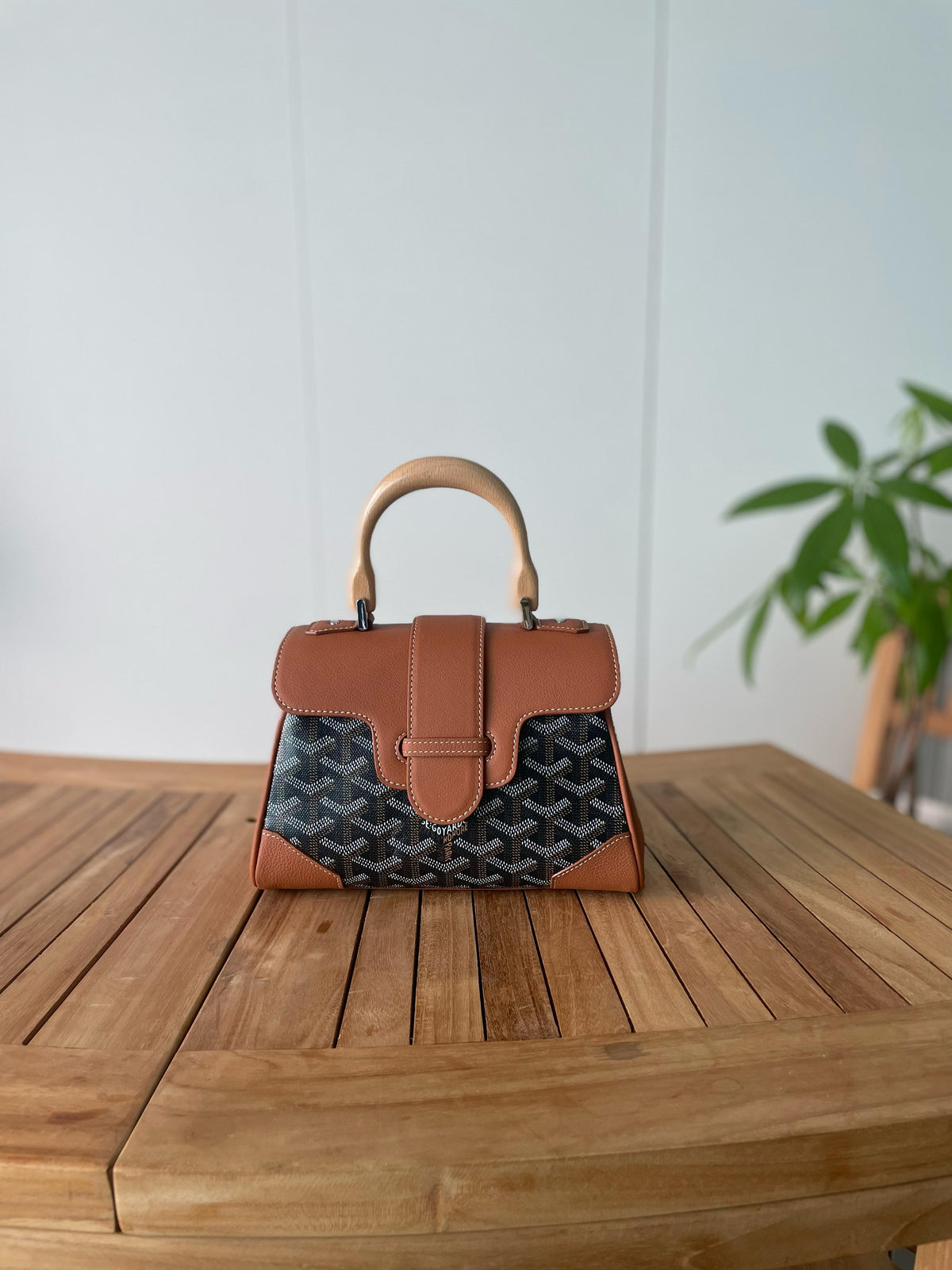 Goyard Custom Top Handle Bag with Wooden Handle