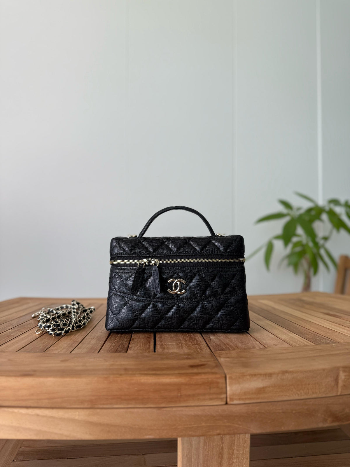 Chanel Quilted Caviar Vanity Case with Chain
