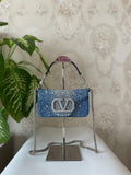 Valentino Locò Small Shoulder Bag in Denim with Crystals