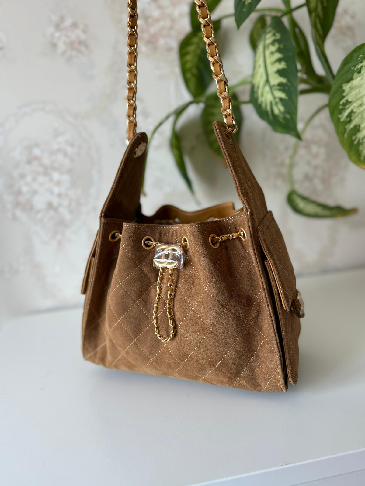 Chanel Quilted Suede Bucket