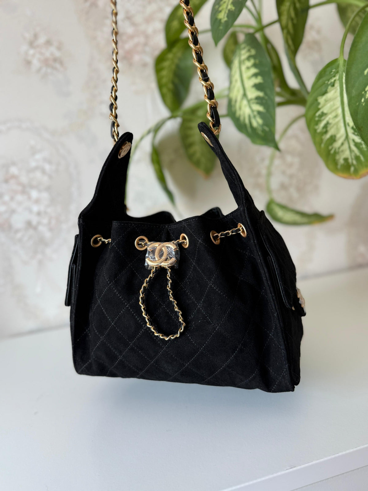 Chanel Quilted Suede Bucket