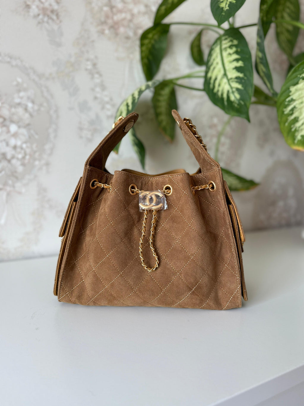 Chanel Quilted Suede Bucket
