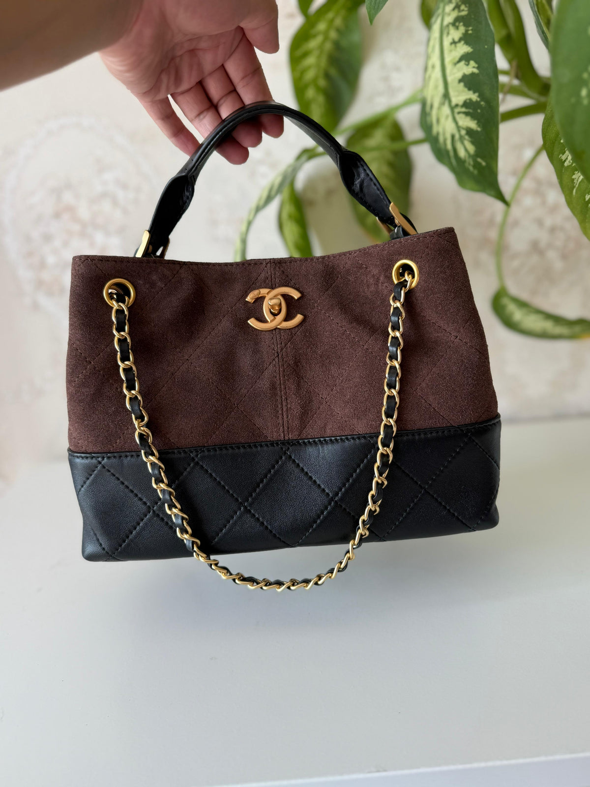 Chanel Quilted Suede and Leather Two-Tone Bag