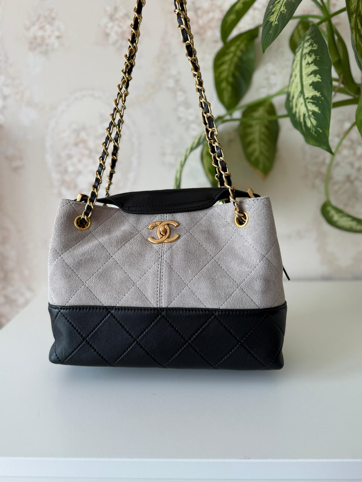 Chanel Quilted Suede and Leather Two-Tone Bag