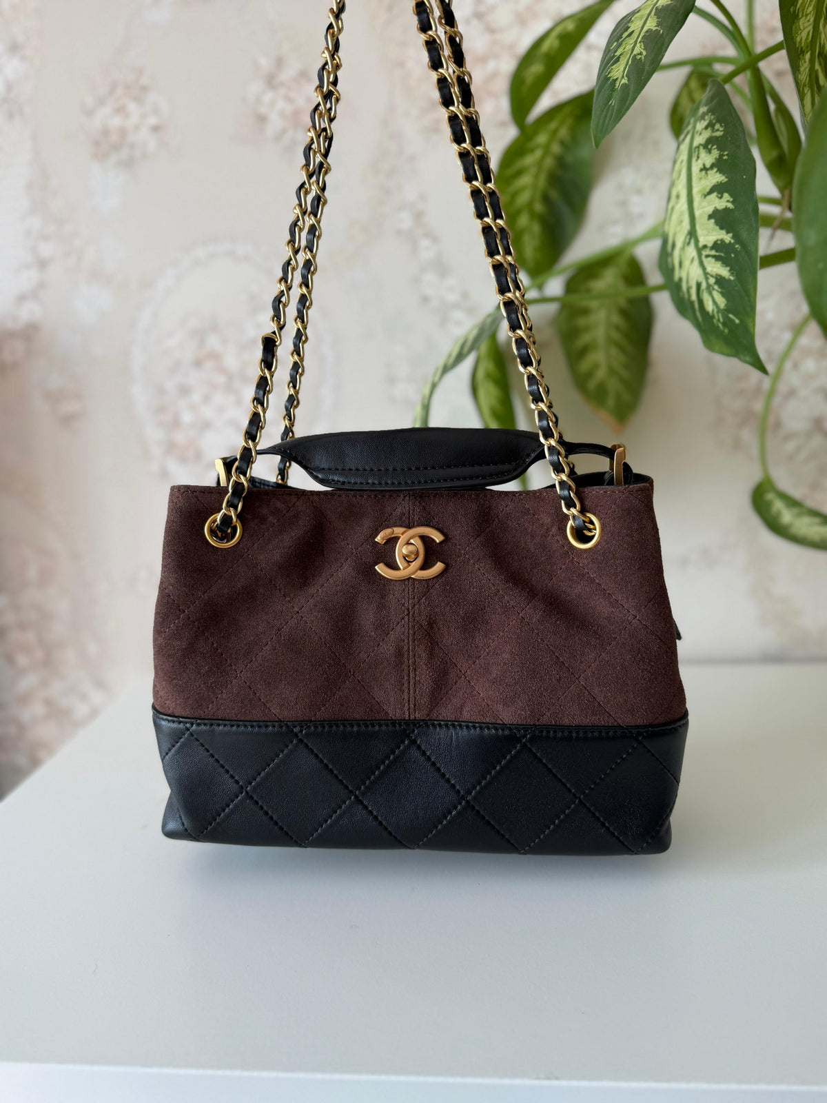 Chanel Quilted Suede and Leather Two-Tone Bag