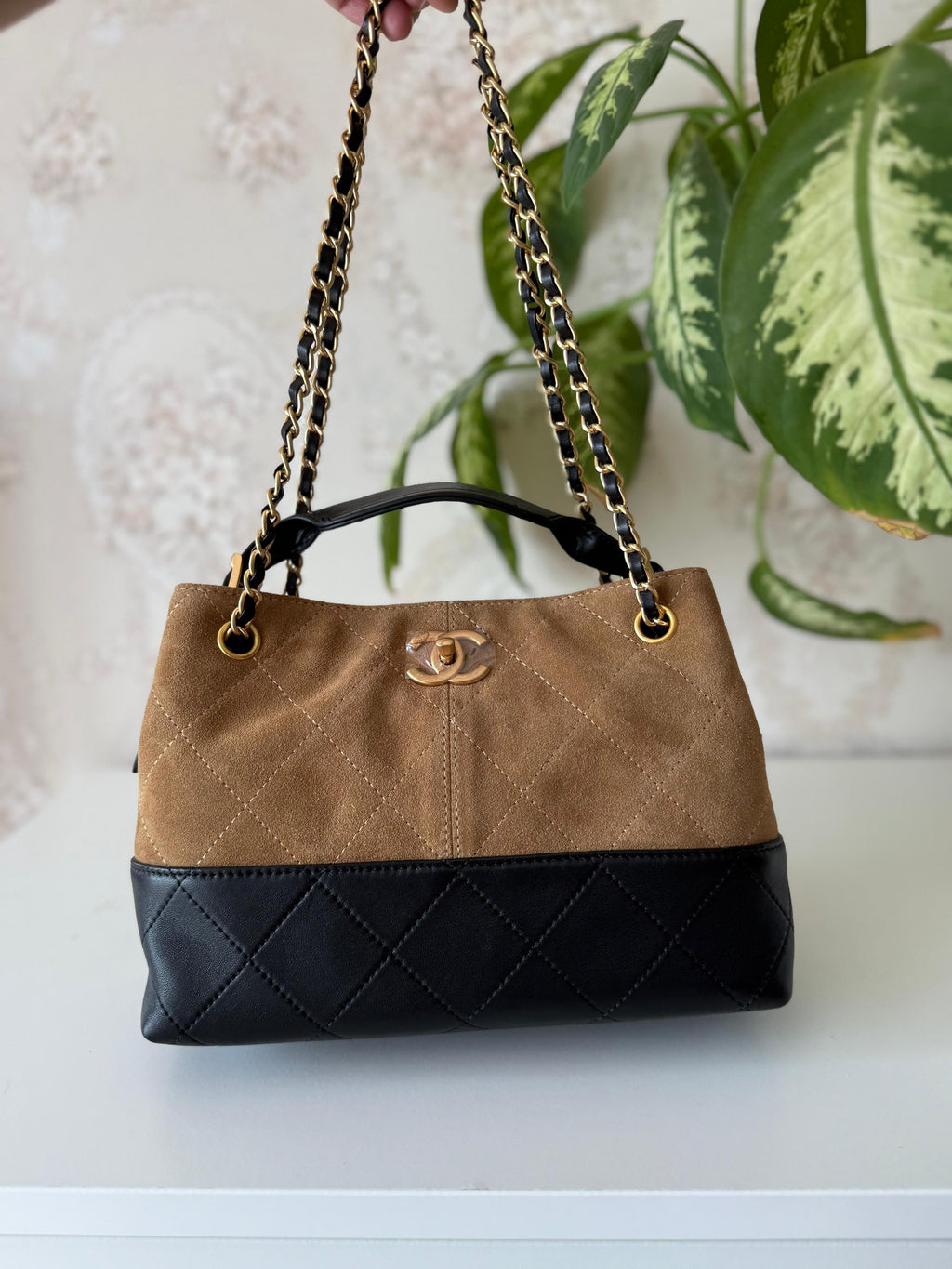 Chanel Quilted Suede and Leather Two-Tone Bag