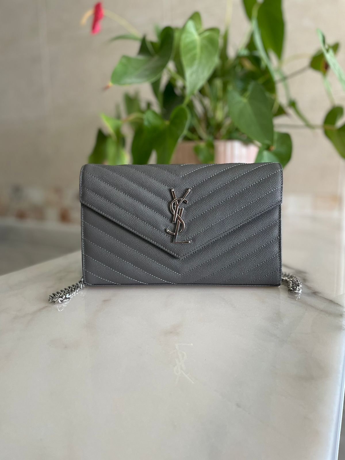 Saint Laurent Quilted Matelassé Chain Wallet