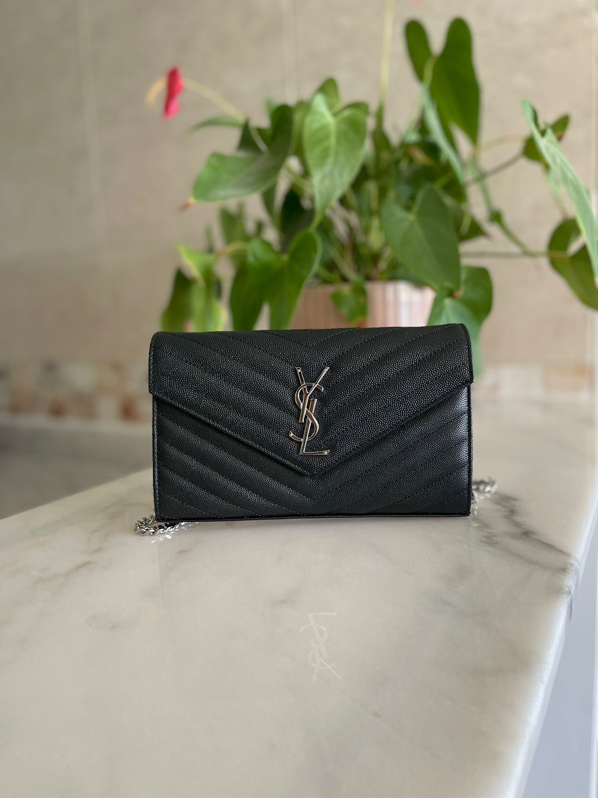 Saint Laurent Quilted Matelassé Chain Wallet