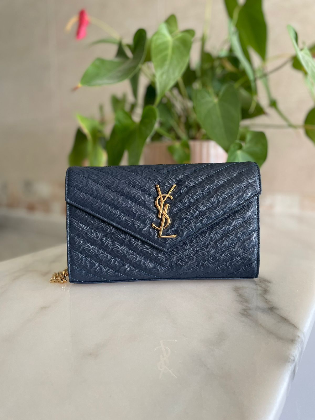Saint Laurent Quilted Matelassé Chain Wallet