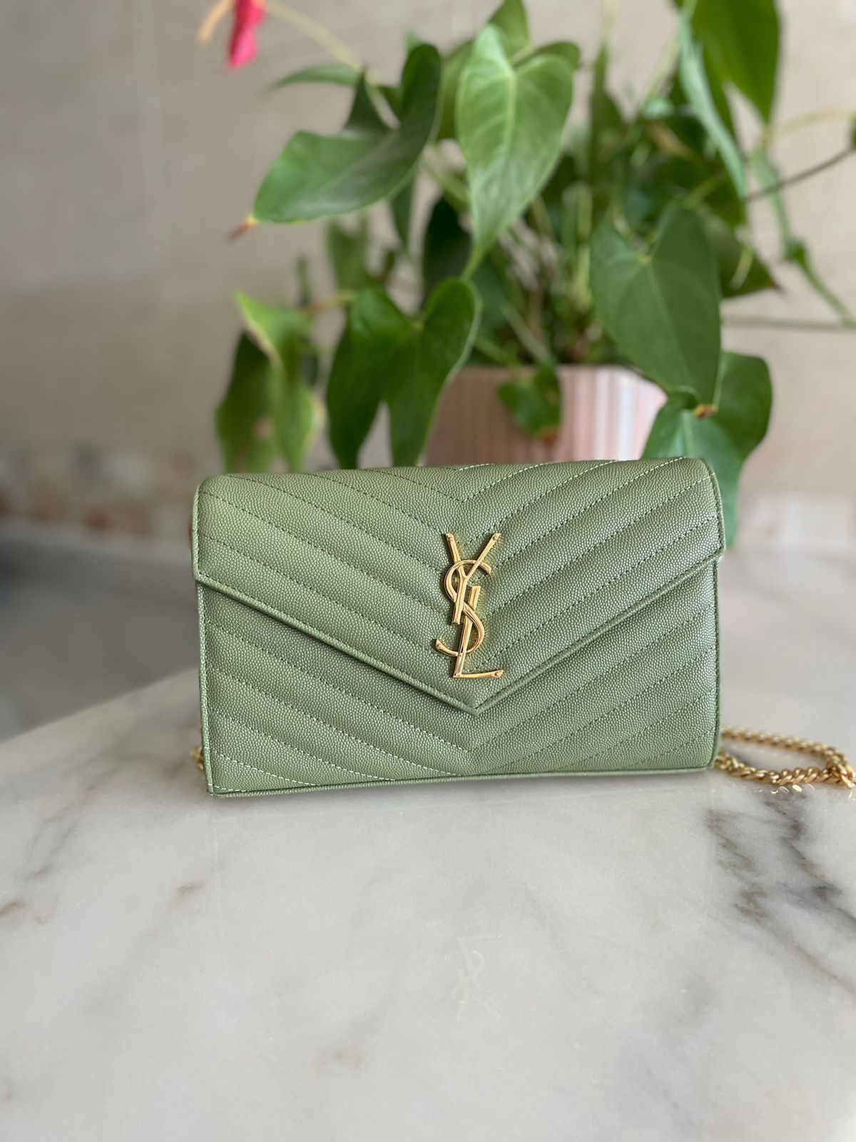 Saint Laurent Quilted Matelassé Chain Wallet