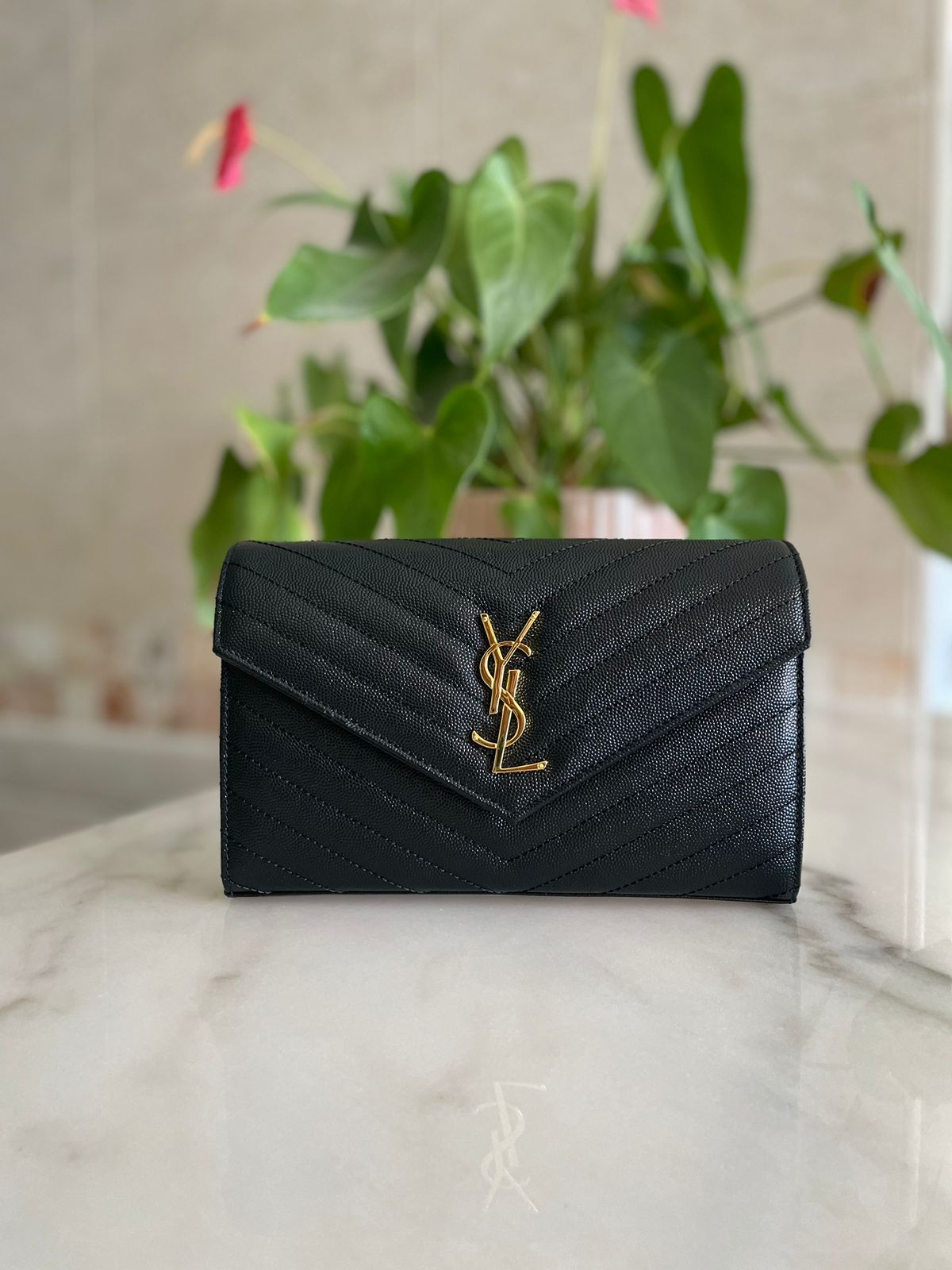 Saint Laurent Quilted Matelassé Chain Wallet