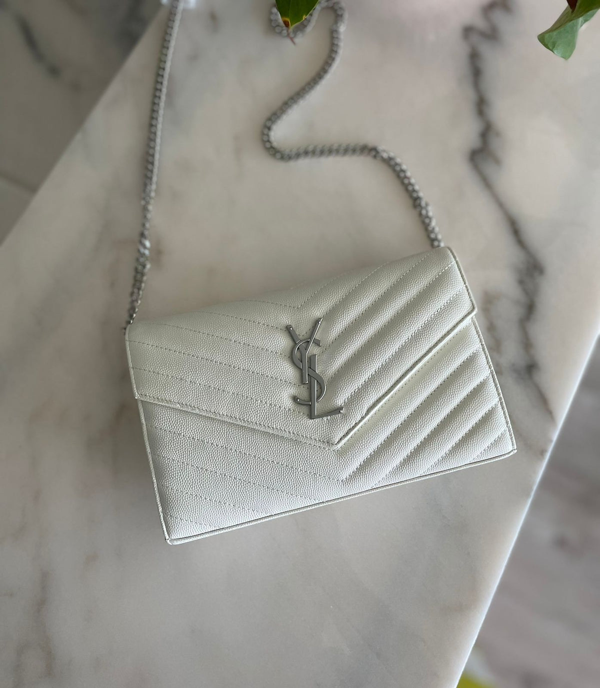 Saint Laurent Quilted Matelassé Chain Wallet