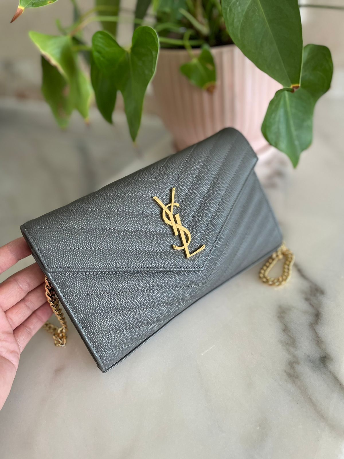 Saint Laurent Quilted Matelassé Chain Wallet