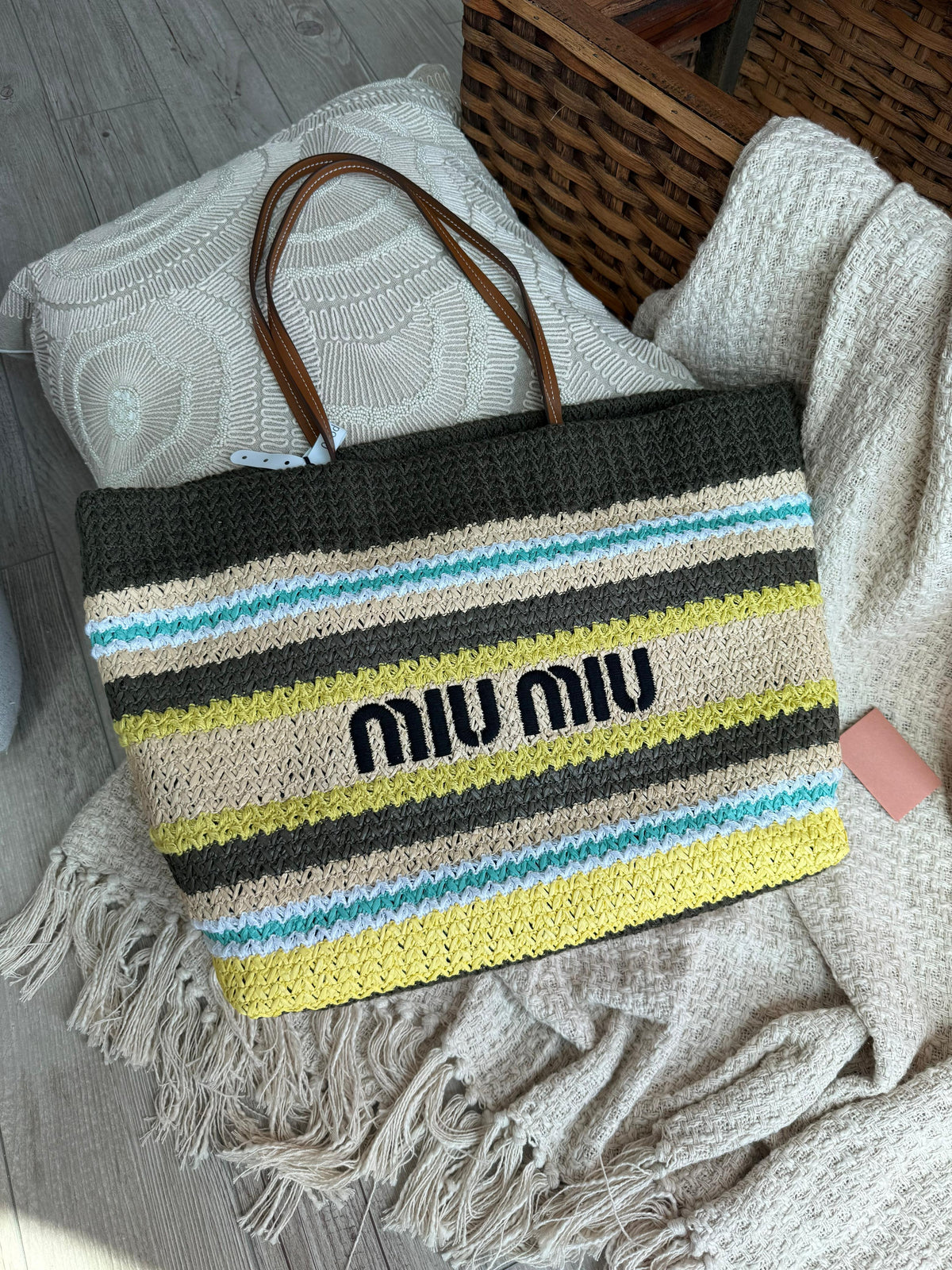 Miu Miu Striped Crochet / Knit Tote Bag