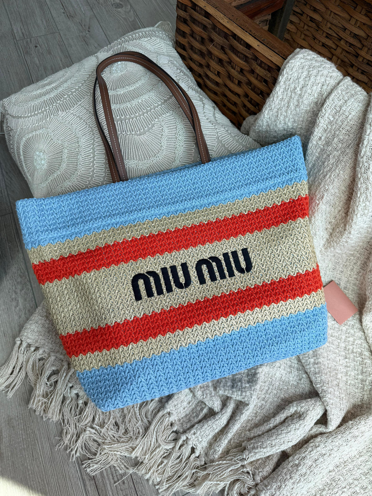 Miu Miu Striped Crochet / Knit Tote Bag