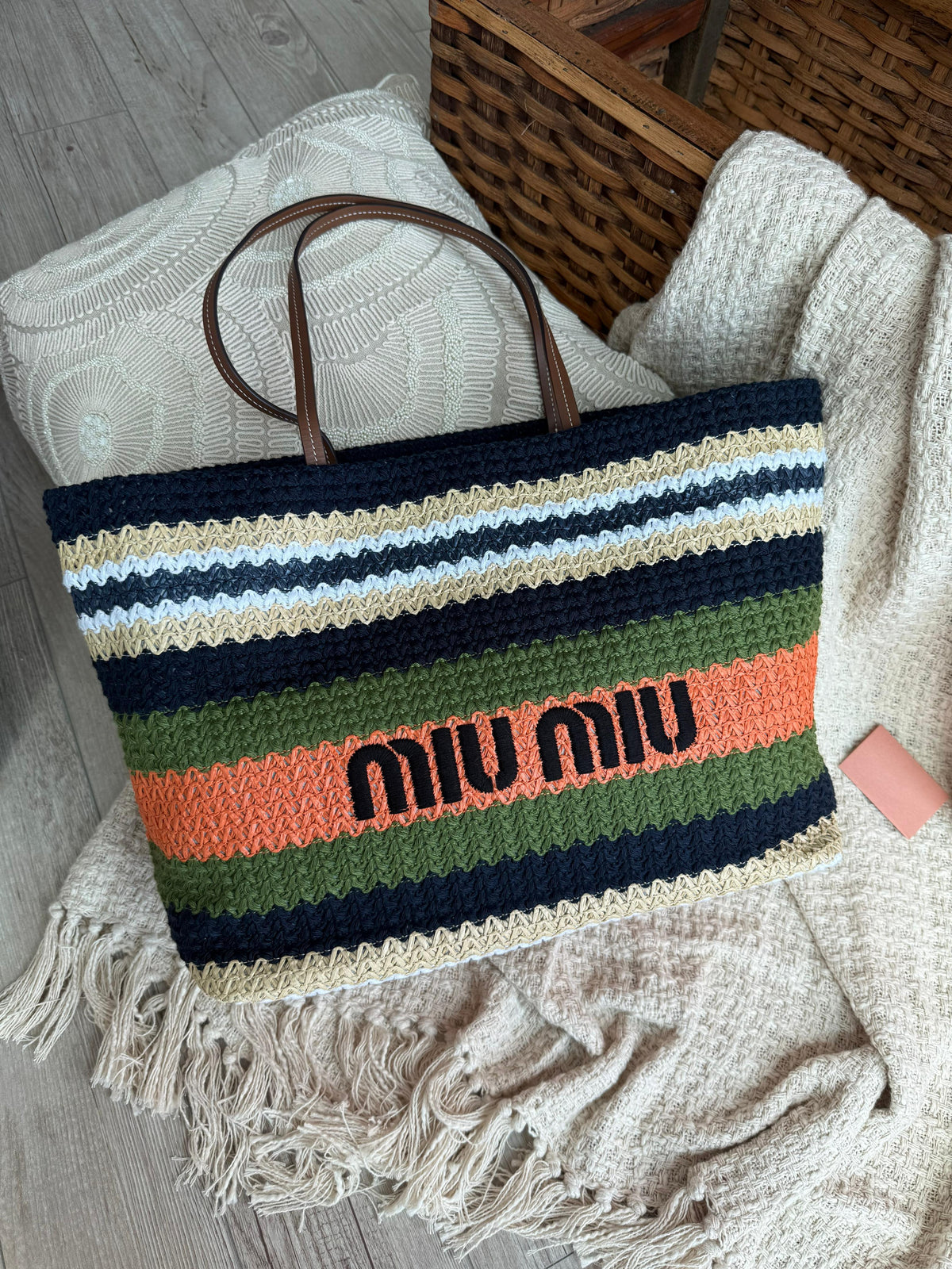Miu Miu Striped Crochet / Knit Tote Bag
