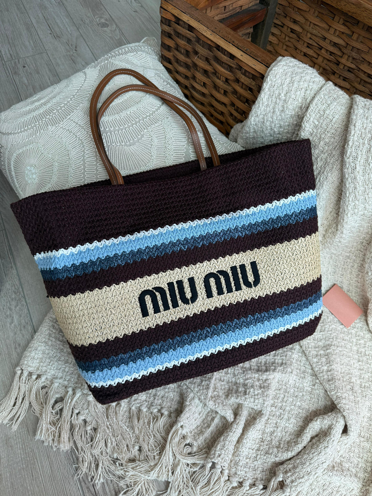Miu Miu Striped Crochet / Knit Tote Bag