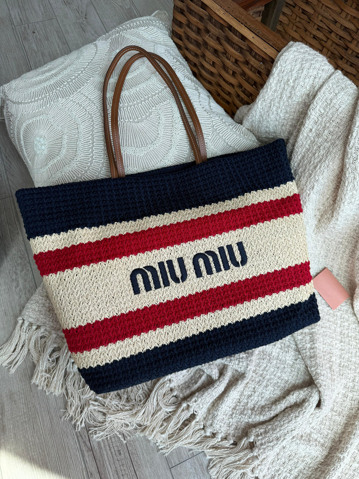 Miu Miu Striped Crochet / Knit Tote Bag