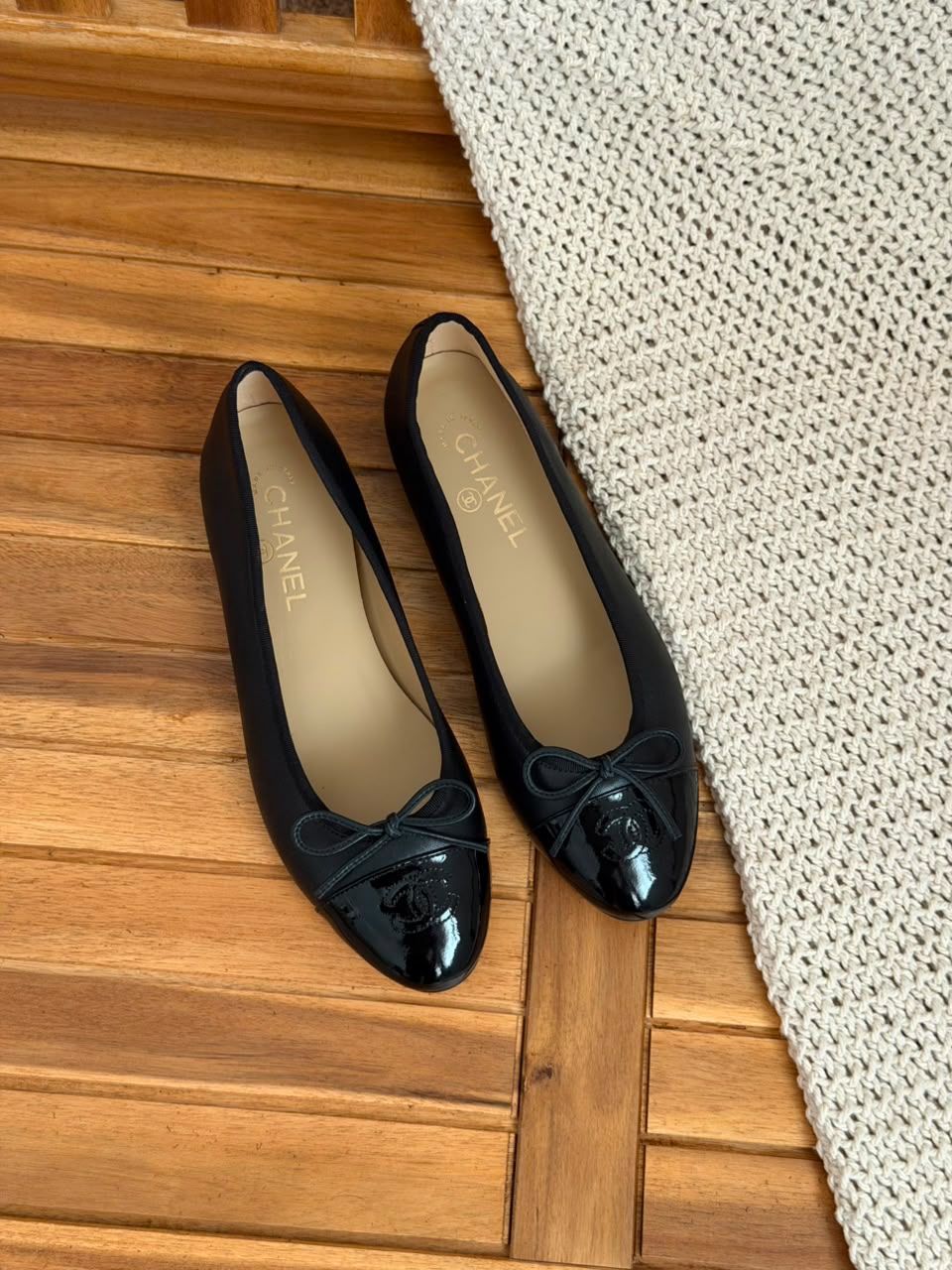 Chanel Patent Calfskin Cap-Toe Ballerinas