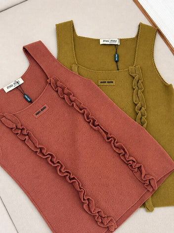 Miu Miu Cashmere and Silk Ruffle-Trim Tops