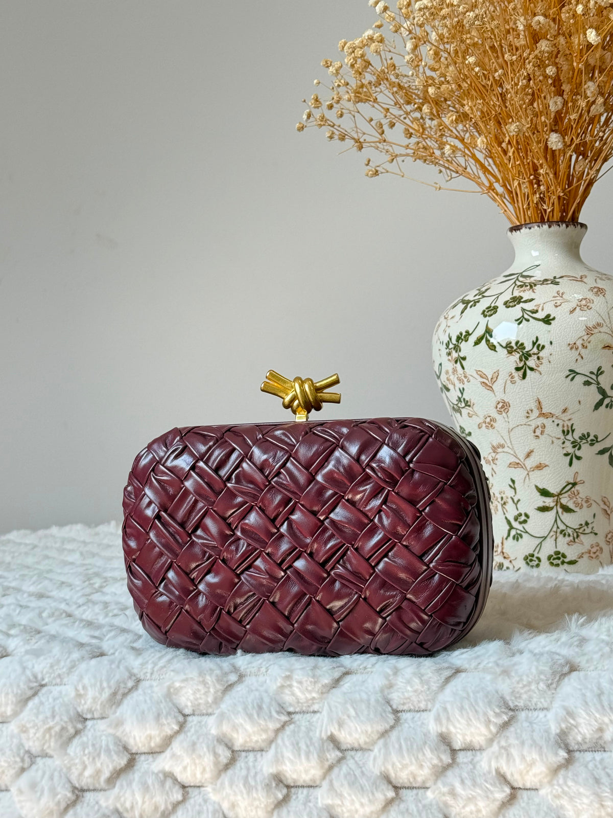 Bottega Veneta Metallic & Leather Intrecciato Knot Clutch Bag