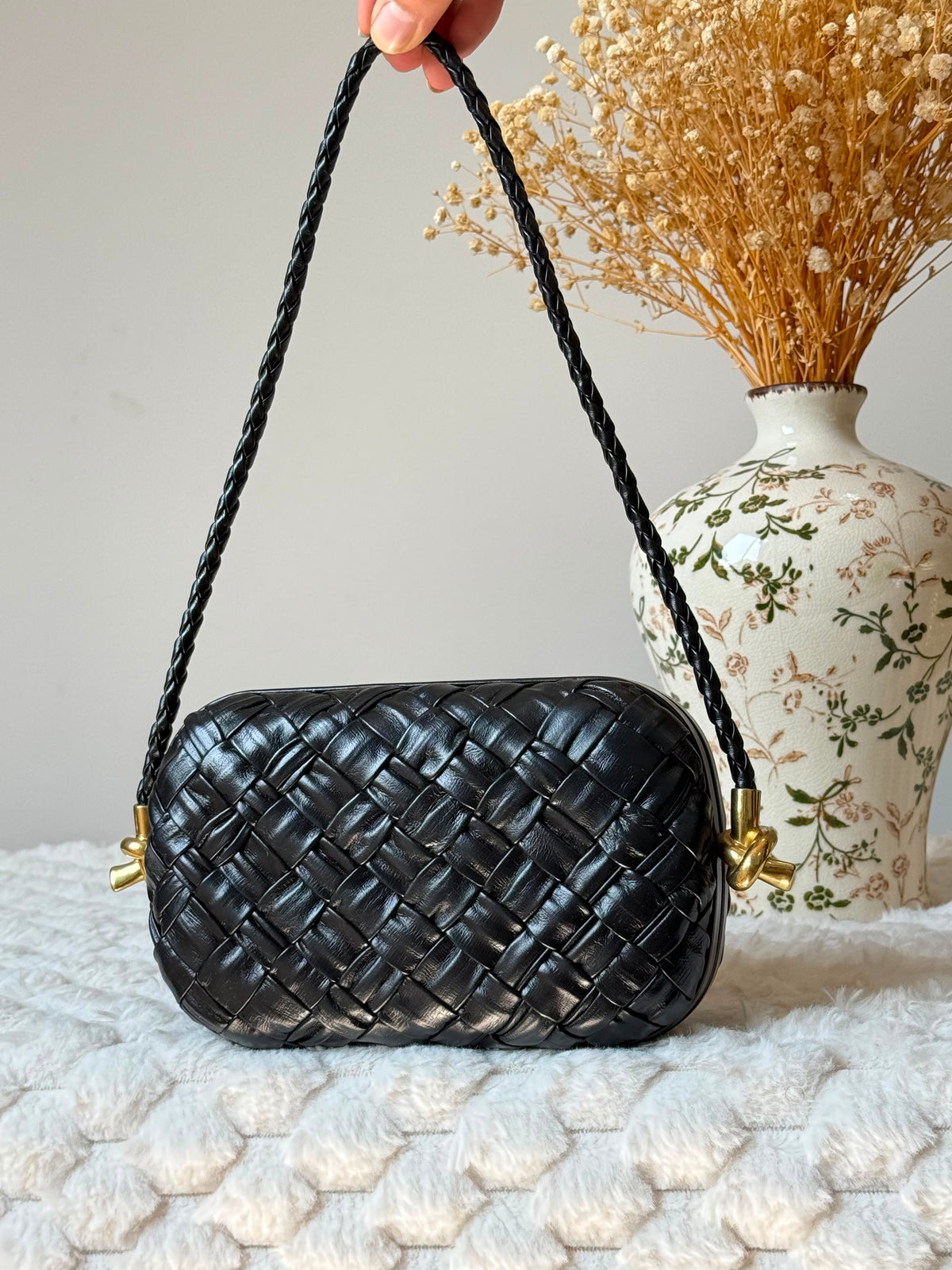 Bottega Veneta Metallic & Leather Intrecciato Knot Clutch Bag