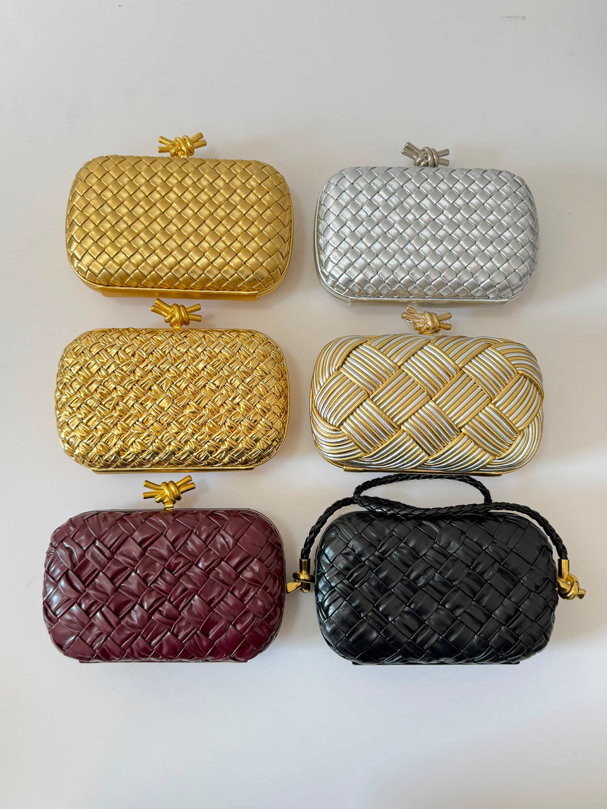 Bottega Veneta Metallic & Leather Intrecciato Knot Clutch Bag