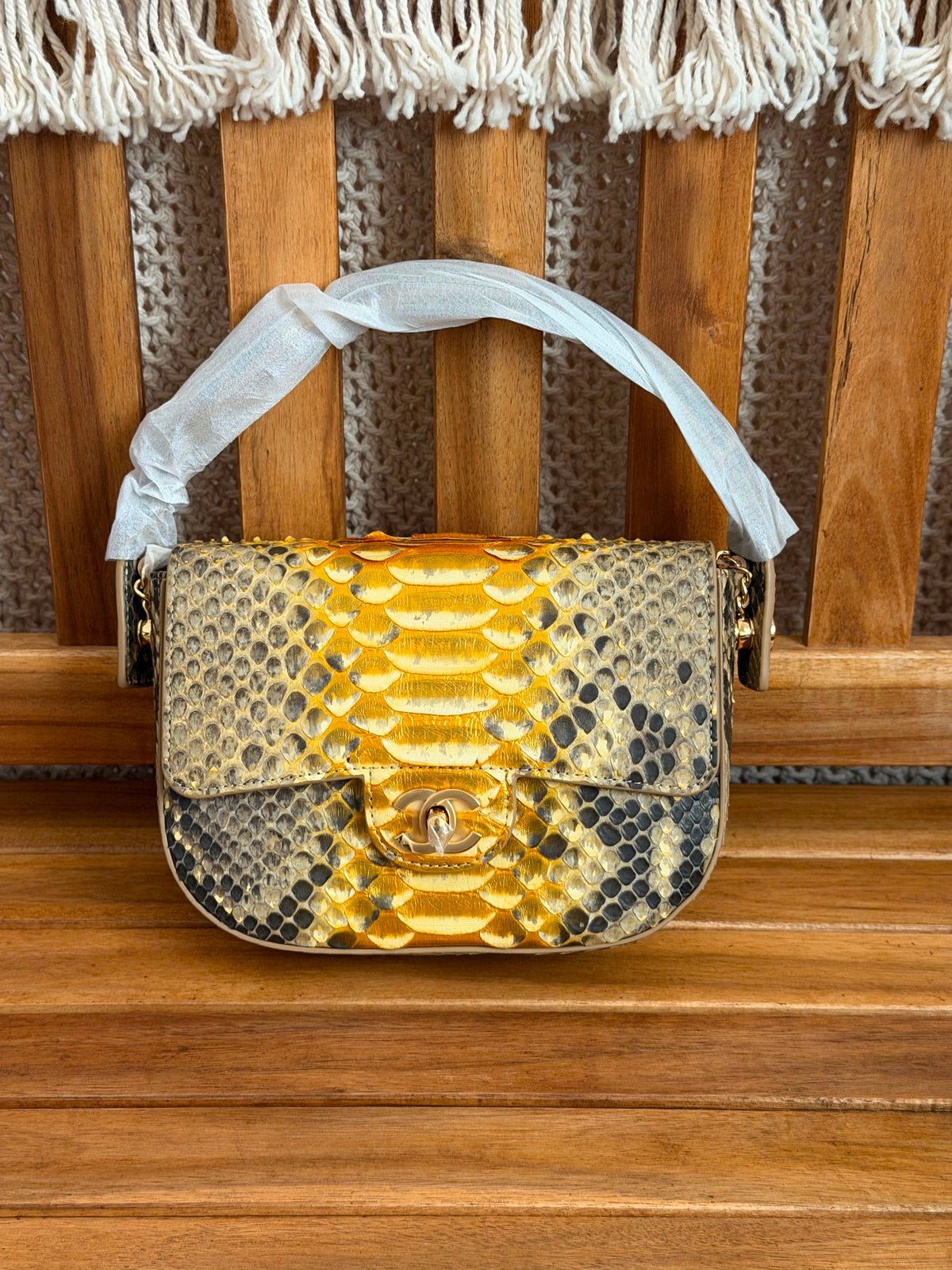 Chanel Python Leather Top Handle Flap Bag