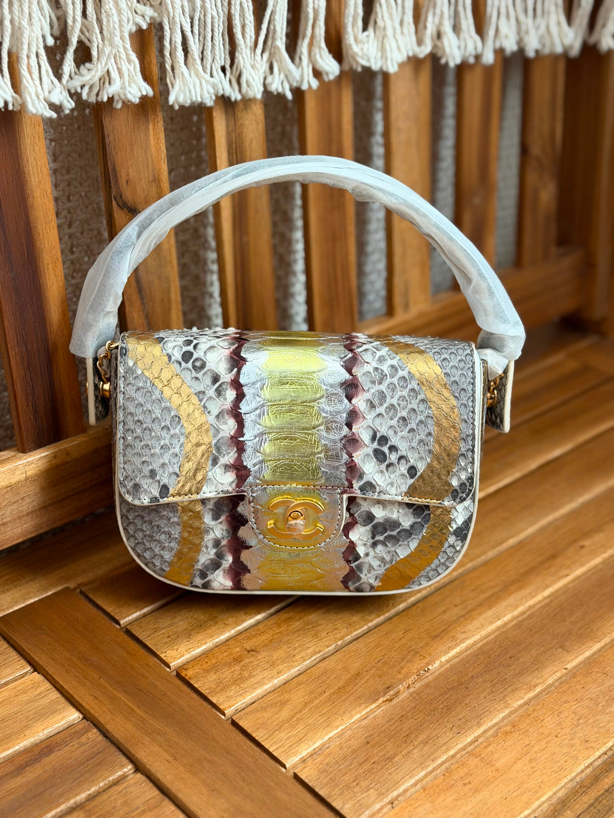 Chanel Python Leather Top Handle Flap Bag