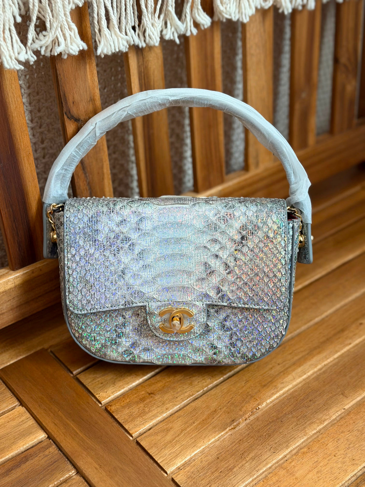 Chanel Python Leather Top Handle Flap Bag