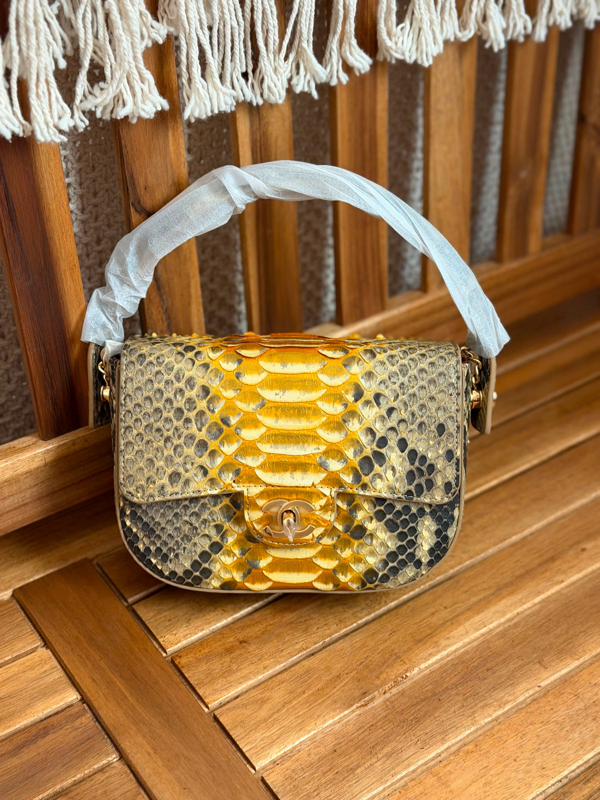 Chanel Python Leather Top Handle Flap Bag