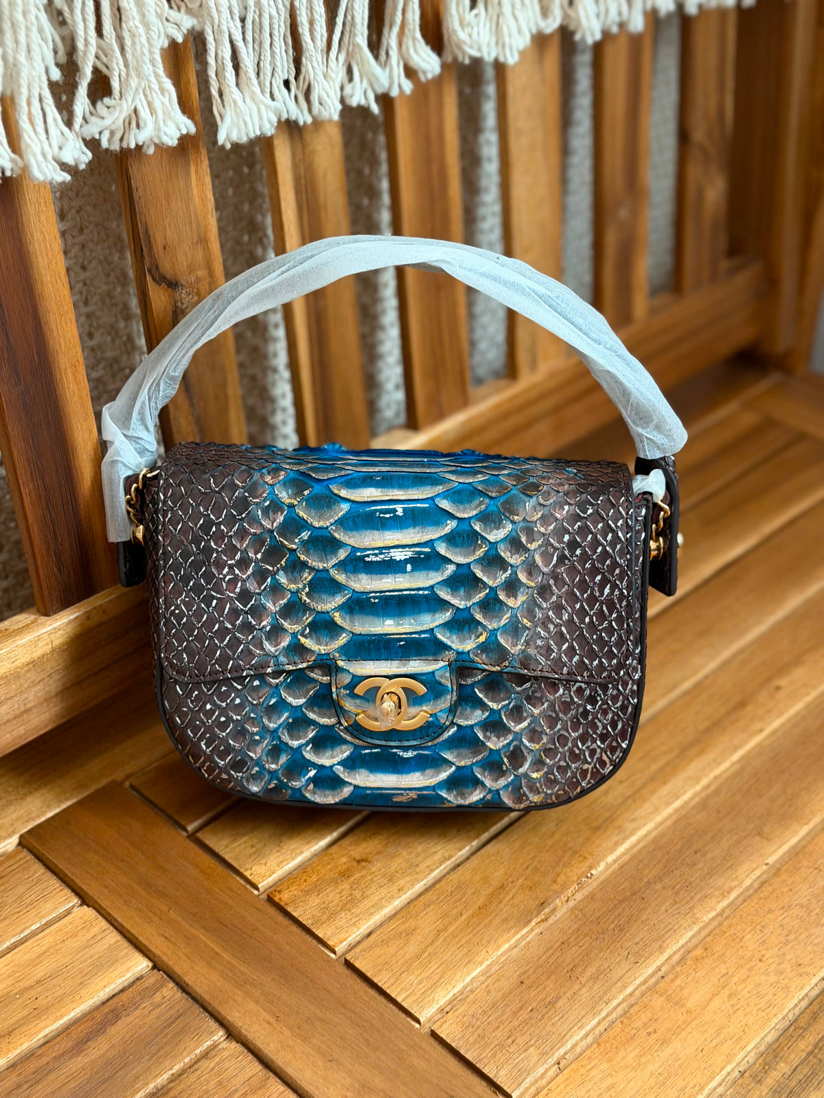 Chanel Python Leather Top Handle Flap Bag
