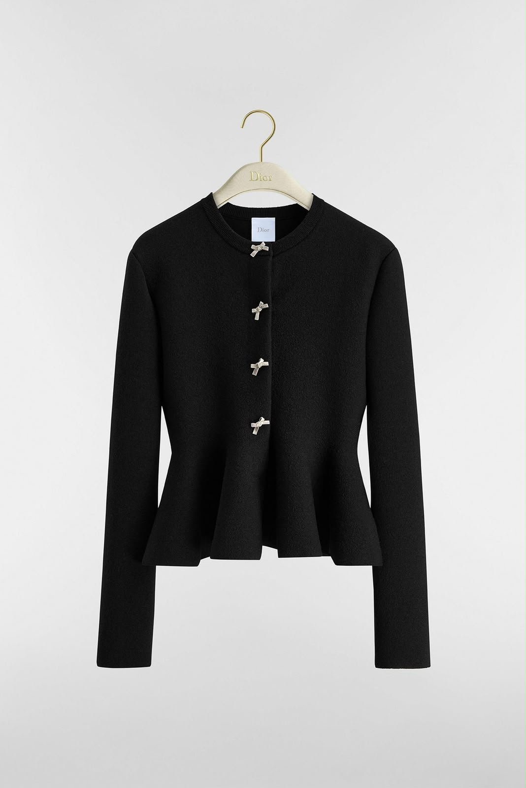 Dior Black Peplum Knit Cardigan with Crystal Bow Buttons